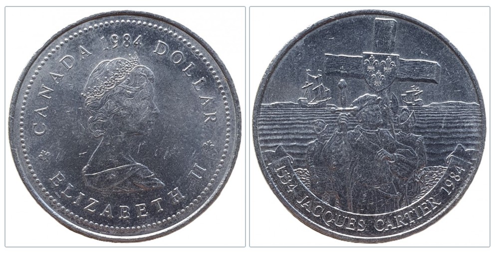  Kanada 1 Dollar, 1984 450. Jahrestag - Entdeckung von Gaspésie-Halbinsel Nickel Münze   