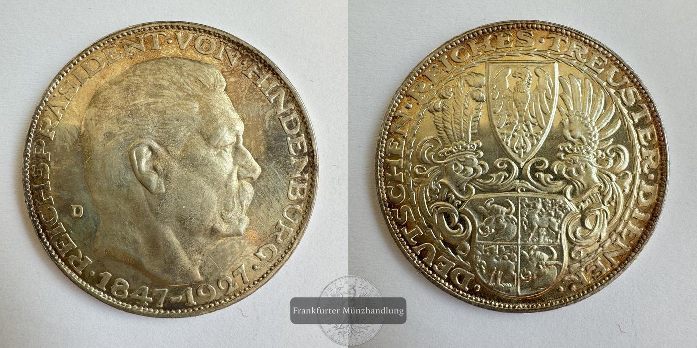  Deutschland / Medaille Paul von Hindenburg 1927 FM-Frankfurt X#1 Feinsilber: 22,5g   