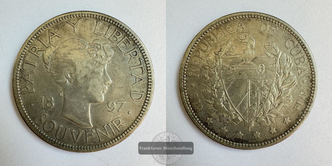  Kuba / Souvenir Peso 1897 Silbermünze FM-Frankfurt Y#1 Feinsilber: 20,25g   