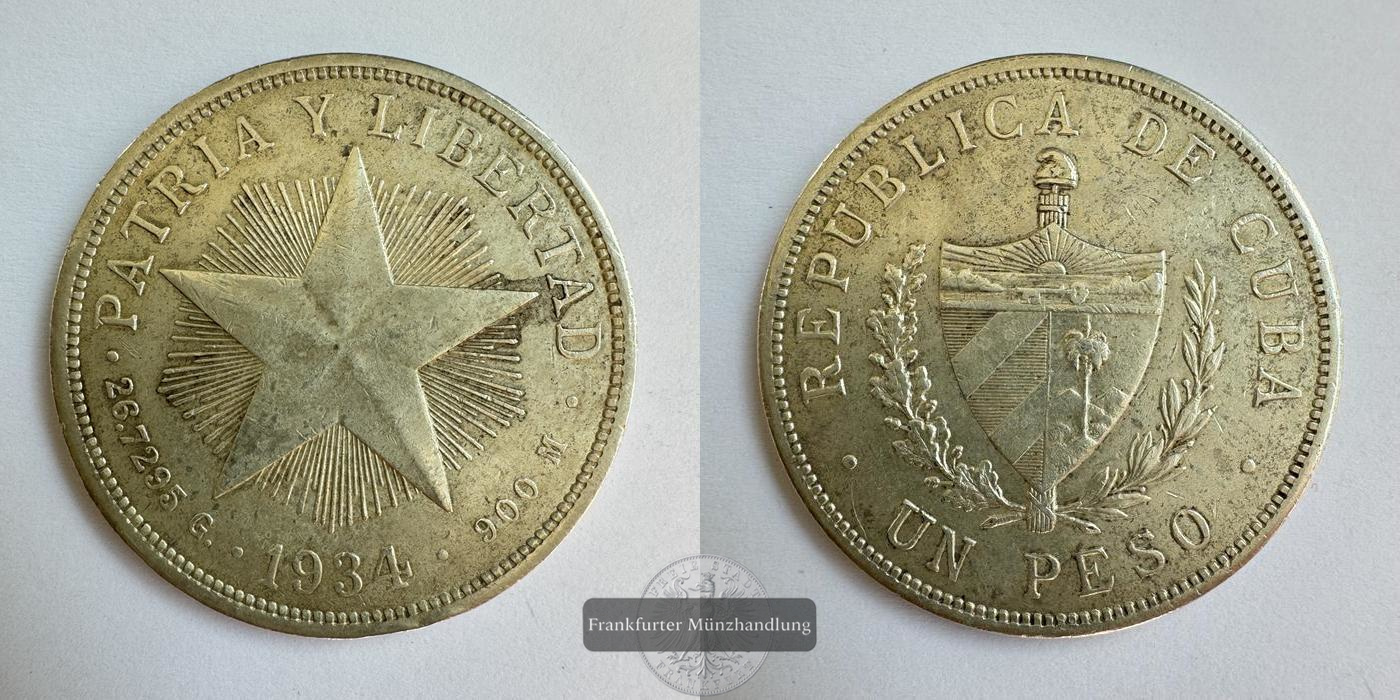  Kuba / 1 Peso 1934 (1915-1934) FM-Frankfurt KM#15 Feinsilber: 24g   