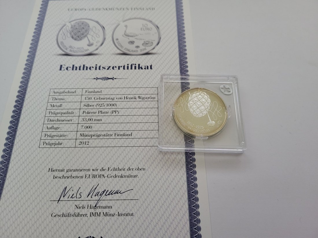  10 Euro 2012 Henrik Wigström Silbermünze 925/16,7g Finnland Spittalgold9800 (3469)   