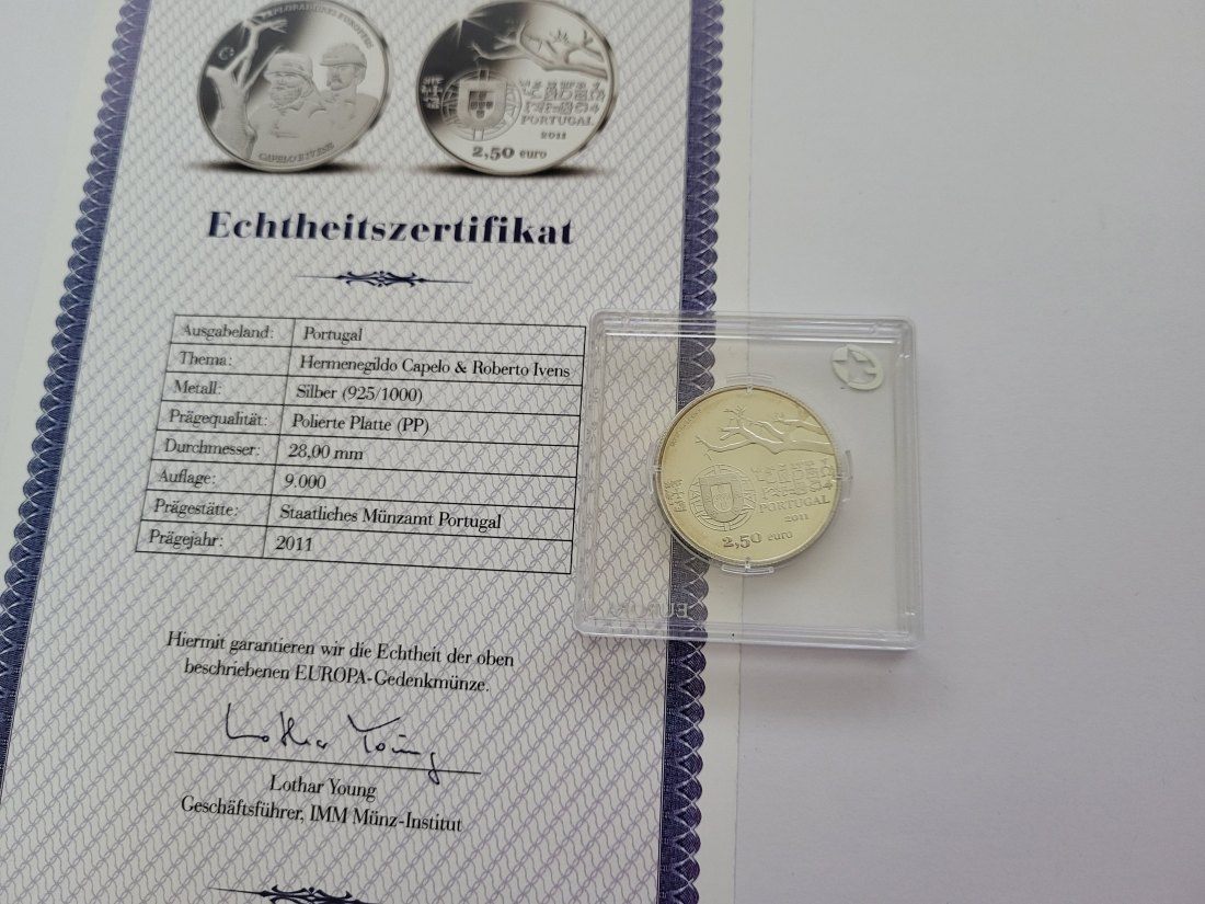  2,50 Euro 2011 Hermenegildo Capelo&Roberto Ivens Silbermünze 925/12g Portugal Spittalgold9800 (3469)   