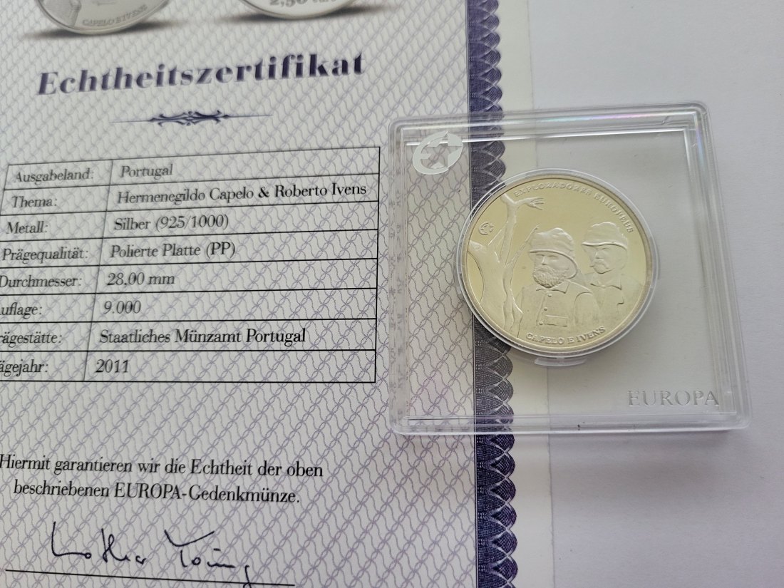  2,50 Euro 2011 Hermenegildo Capelo&Roberto Ivens Silbermünze 925/12g Portugal Spittalgold9800 (3469)   