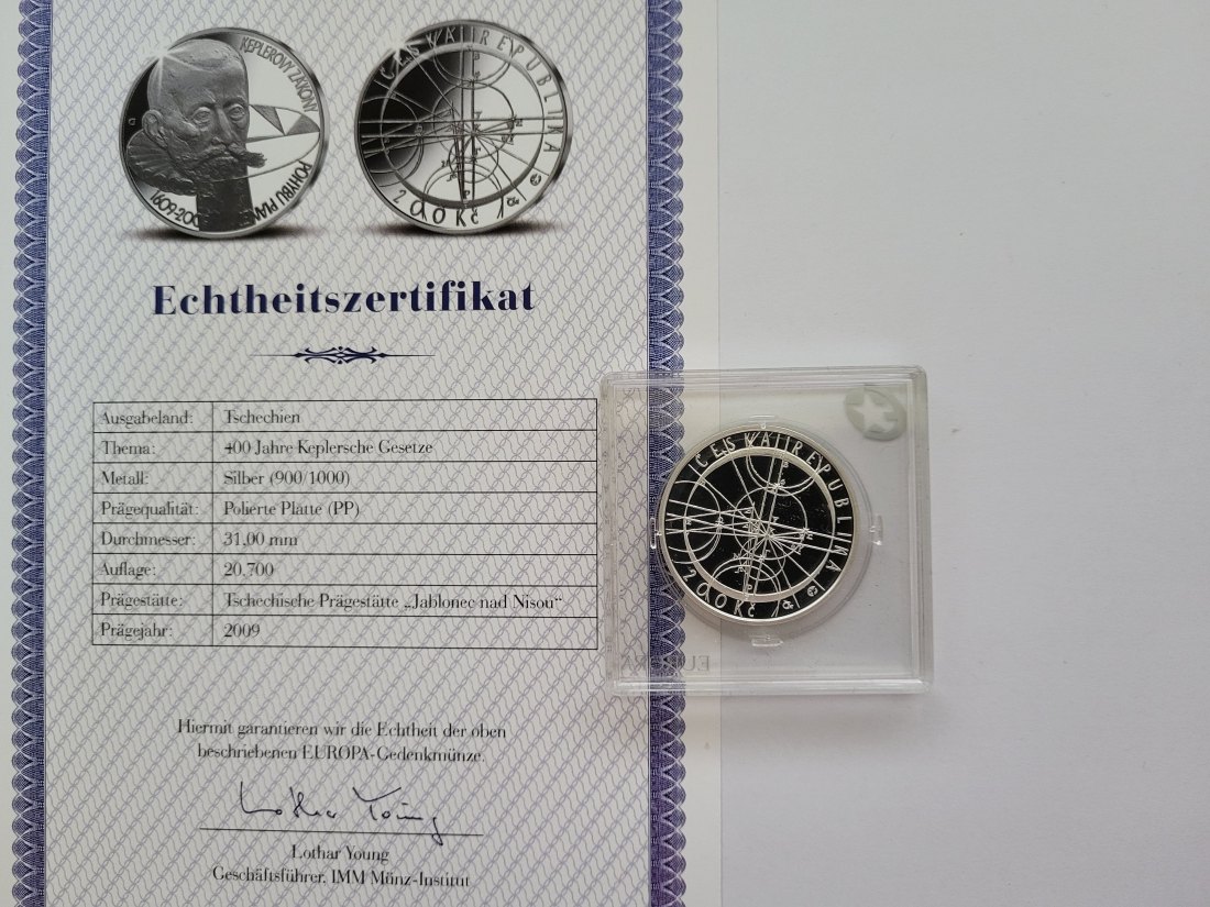  200 Kc 2009 Keplersche Gesetze Silbermünze 900/13,1g Tschechien Spittalgold9800 (3469)   