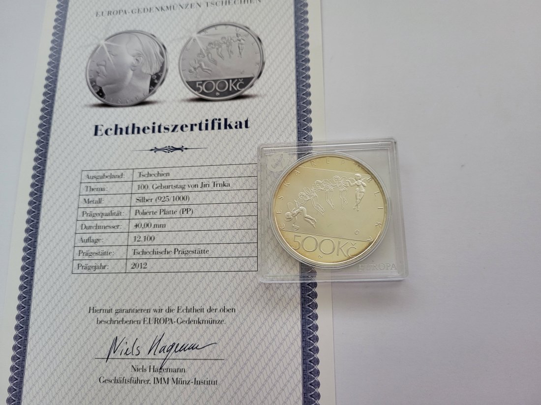  500 Kc 2012 Jiri Trnka Silbermünze 925/25,1g Tschechien Spittalgold9800 (3469)   