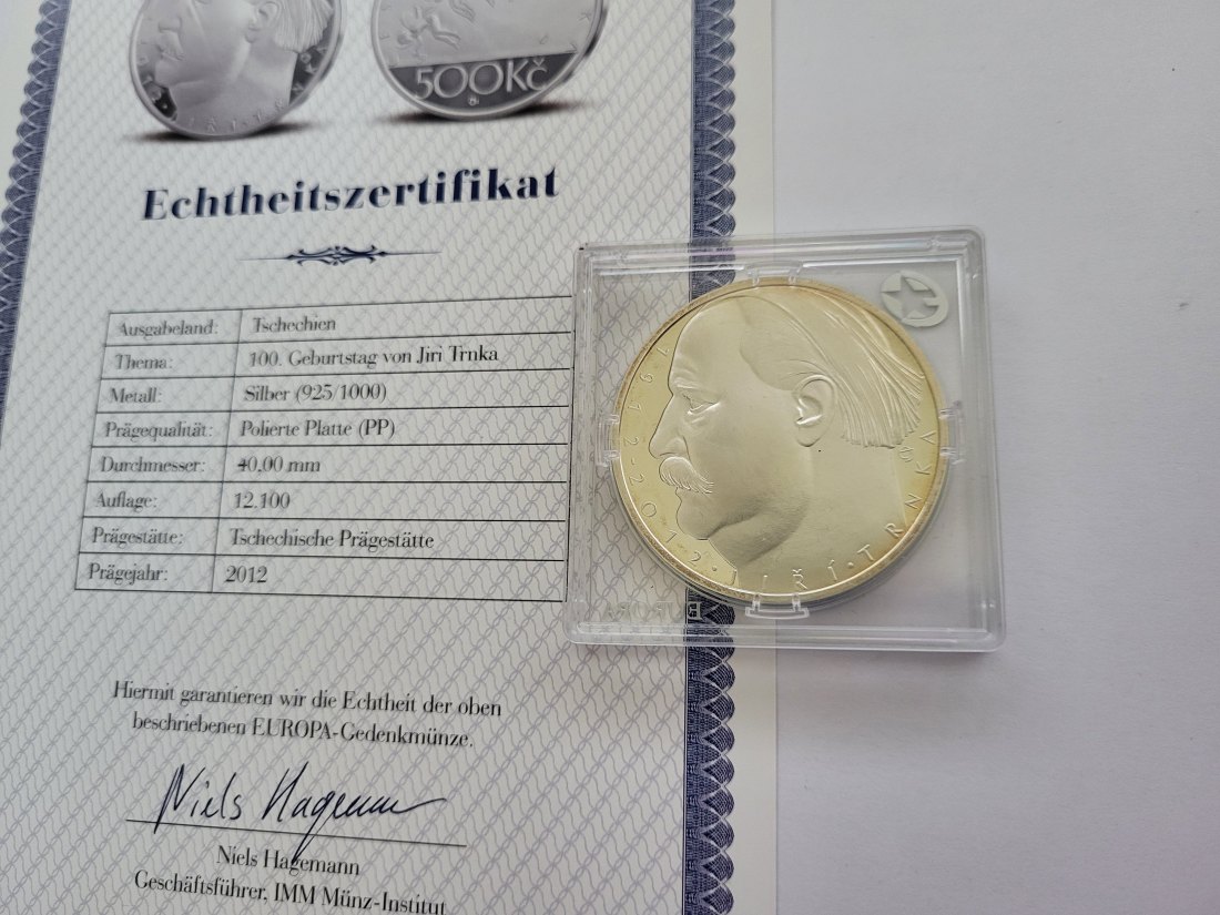  500 Kc 2012 Jiri Trnka Silbermünze 925/25,1g Tschechien Spittalgold9800 (3469)   
