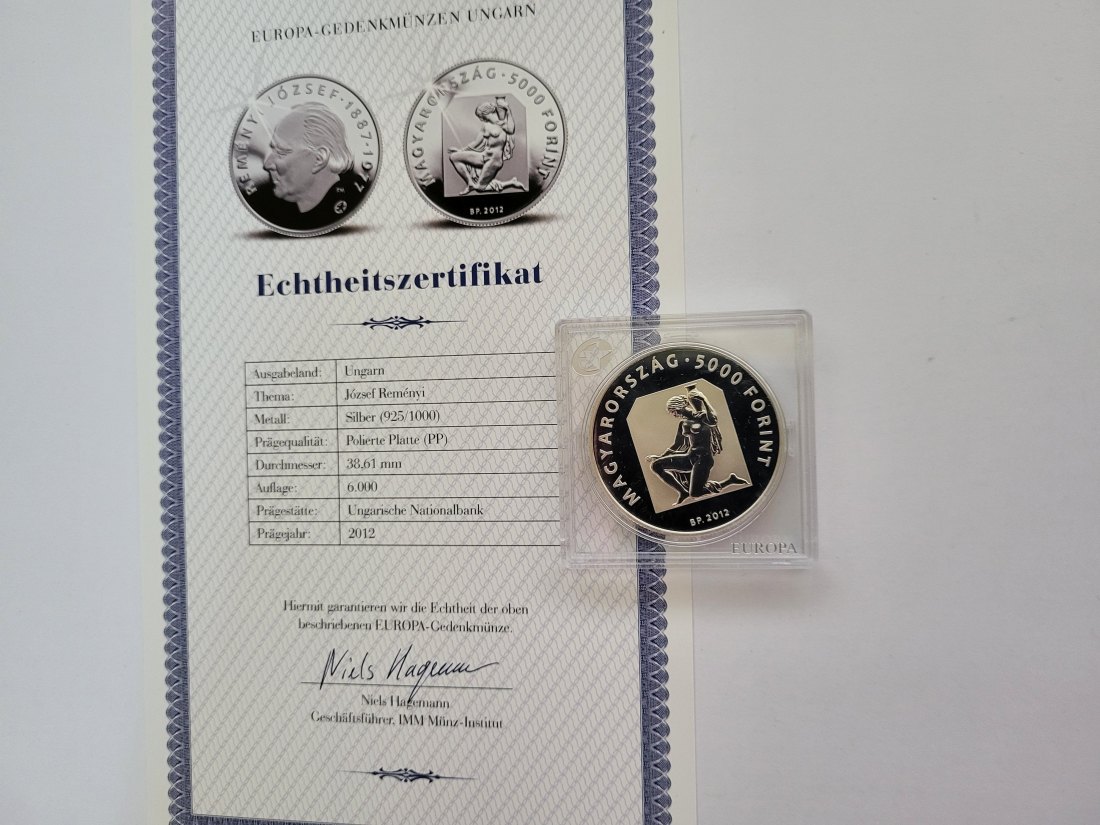  5000 Forint 2012 Jozsef Remenyi Silbermünze 925/31,4g Ungarn Spittalgold9800 (3469)   
