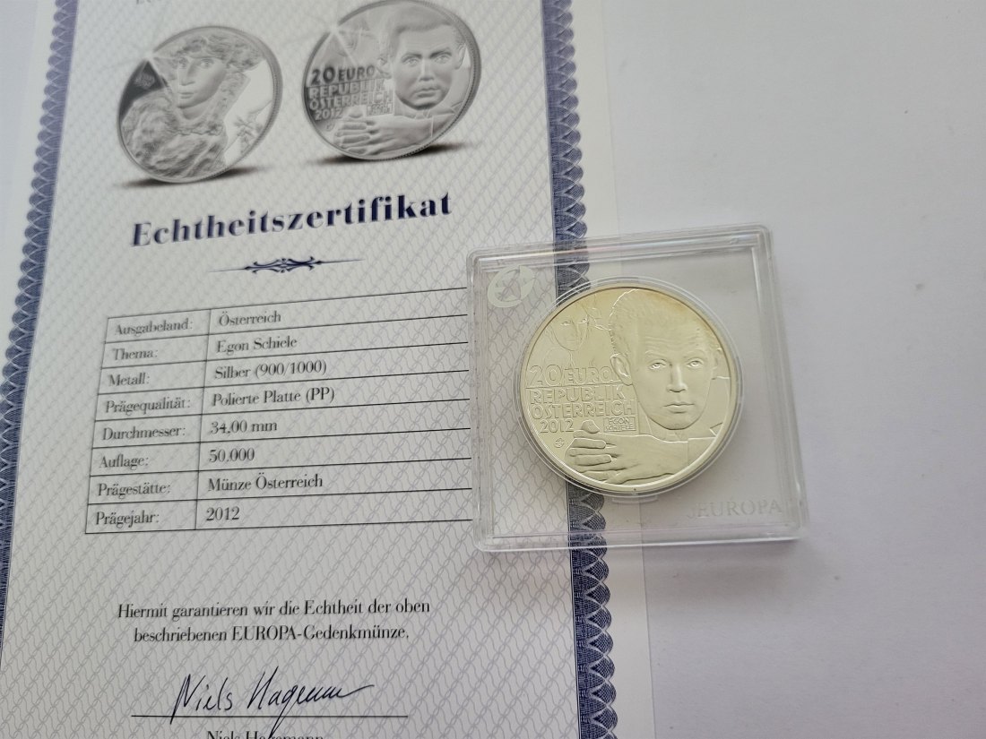  20 Euro 2012 Egon Schiele Silbermünze 900/20g Österreich Spittalgold9800 (3469)   