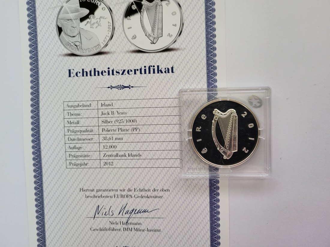  10 Euro 2012 Jack B. Yeats Silbermünze 925/28,2g Irland Spittalgold9800 (3469)   