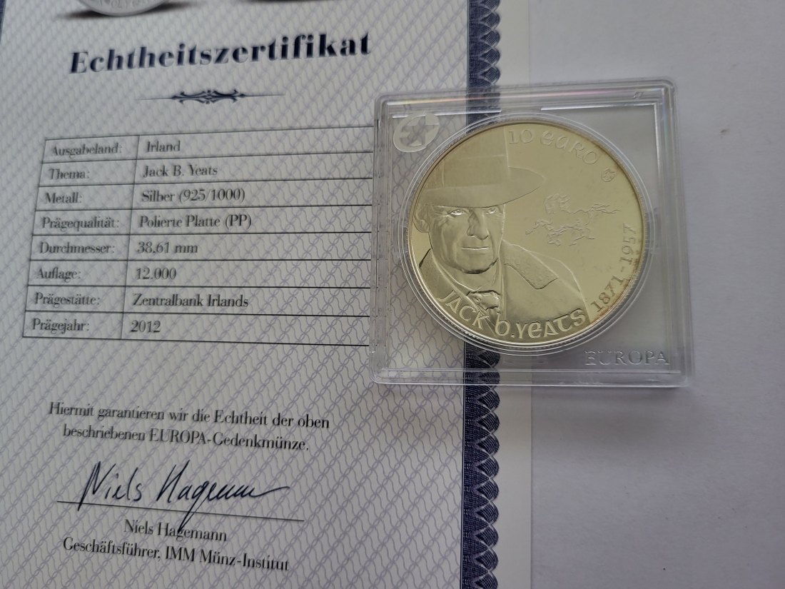  10 Euro 2012 Jack B. Yeats Silbermünze 925/28,2g Irland Spittalgold9800 (3469)   