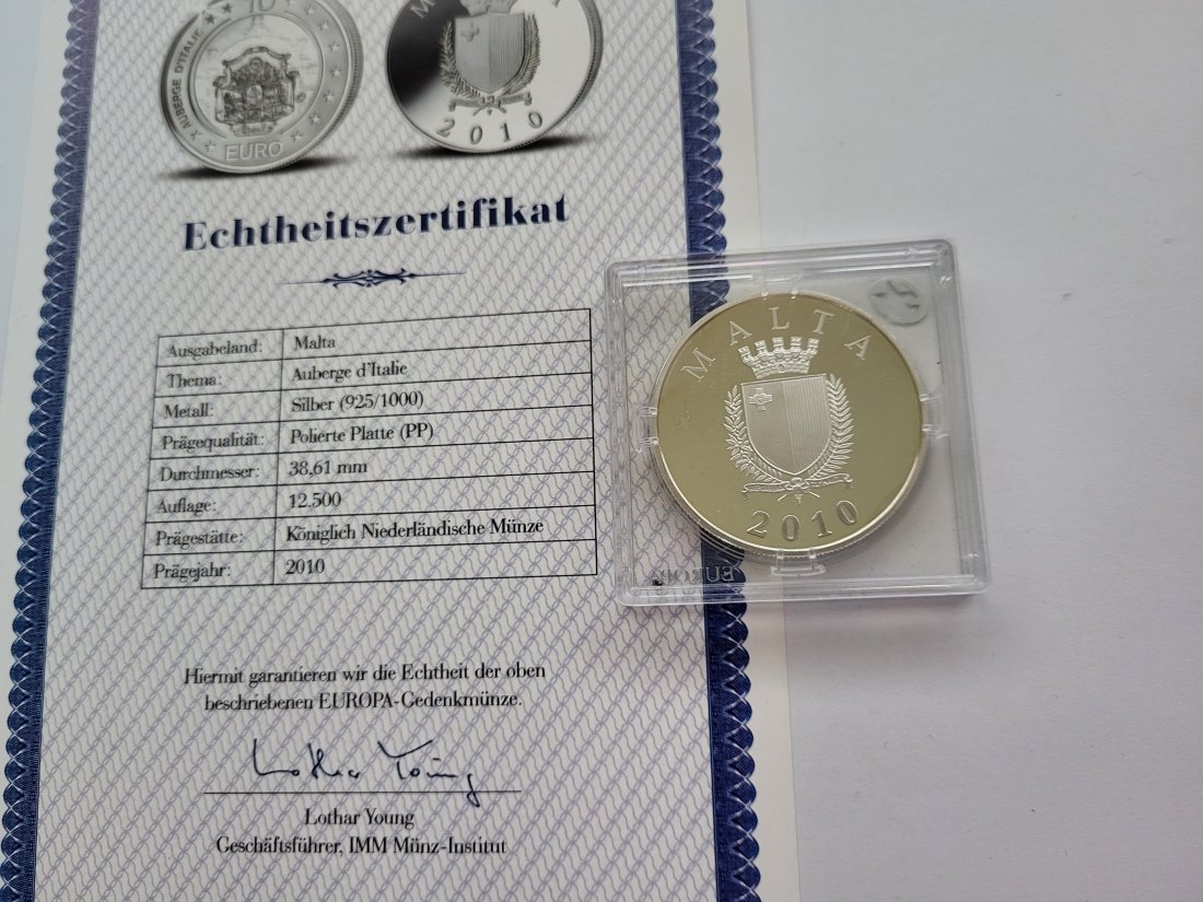  10 Euro 2010 Auberge d´Italie Silbermünze 925/28,2g Malta Spittalgold9800 (3469)   