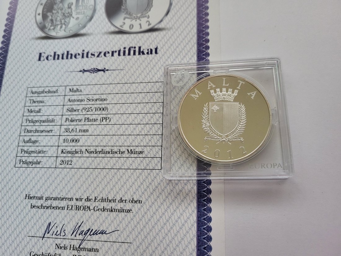  10 Euro 2012 Antonio Sciortino Silbermünze 925/28,2g Malta Spittalgold9800 (3469)   