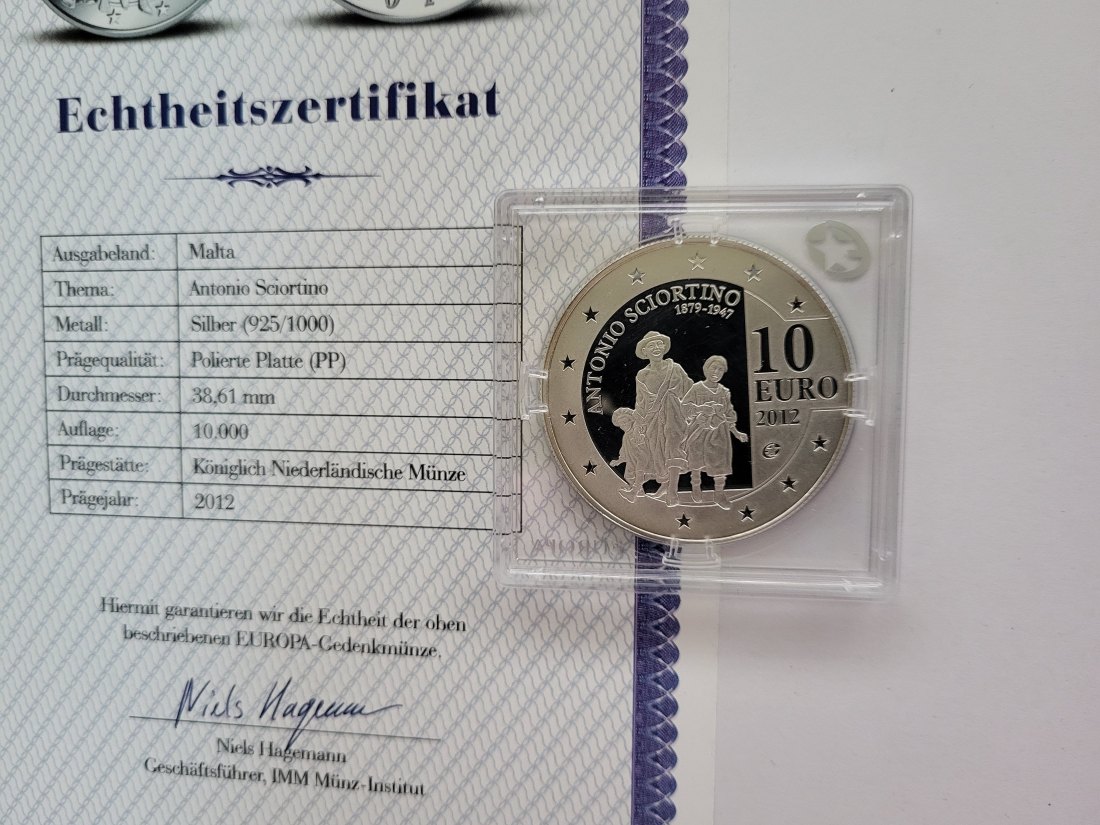  10 Euro 2012 Antonio Sciortino Silbermünze 925/28,2g Malta Spittalgold9800 (3469)   