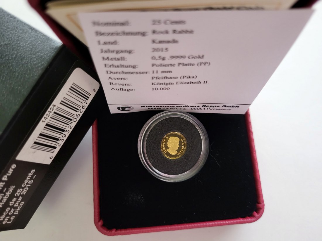  25 Cents 2015 Rock Rabbit Pfeifhase Goldmünze 0,5g 9999 Kanada Spittalgold9800 (5525   