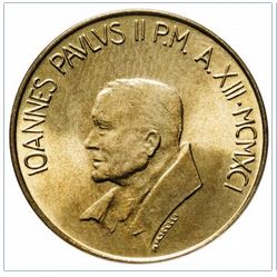  Vatikan 20 Lire 1991, Johannes Paul II (1979 - 2001)   