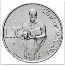  Vatikan 10 Lire 1991, Johannes Paul II (1979 - 2001)   
