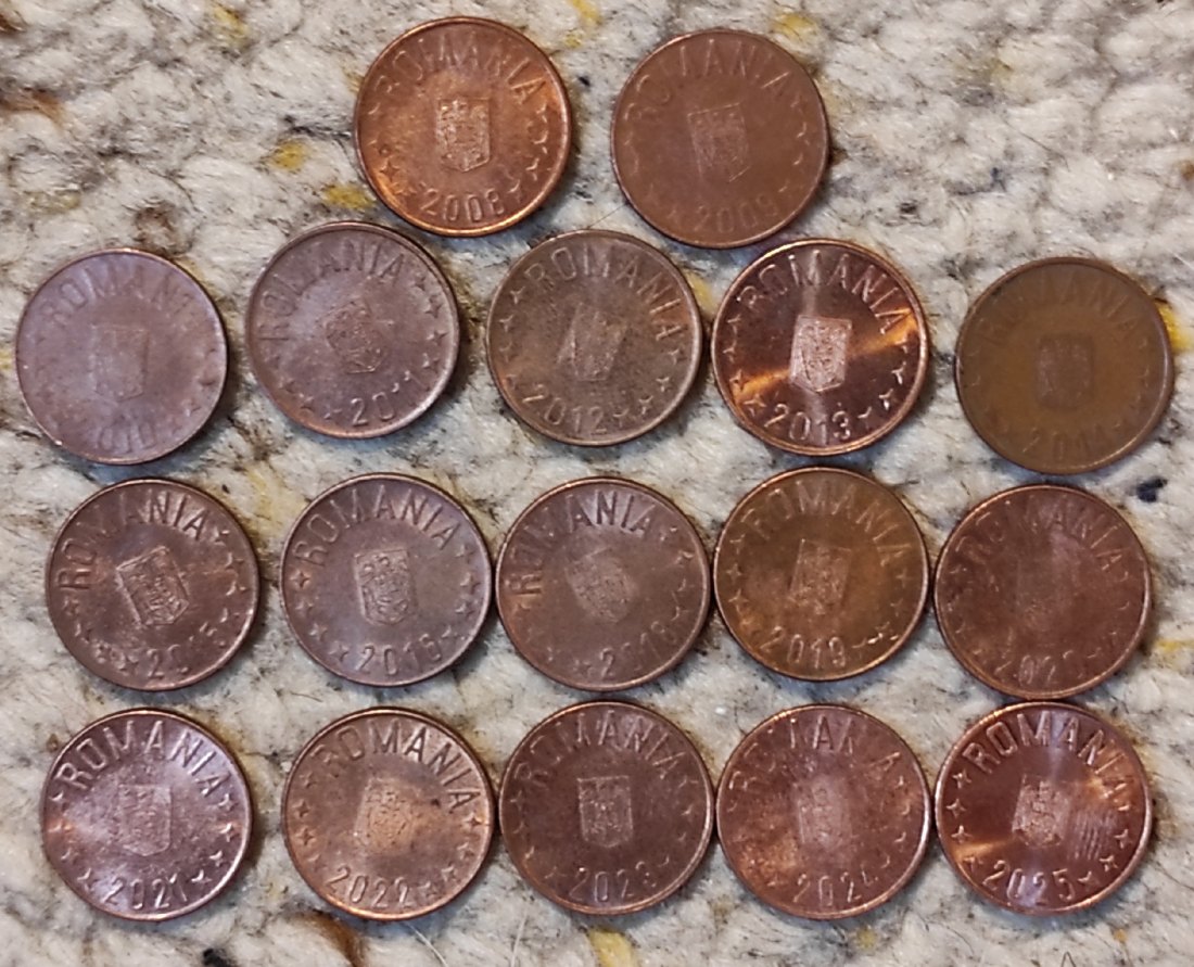  Set 098: Rumänien Münzlot mit 17 x 5 Bani Stücken verschiedener Jahrgänge   