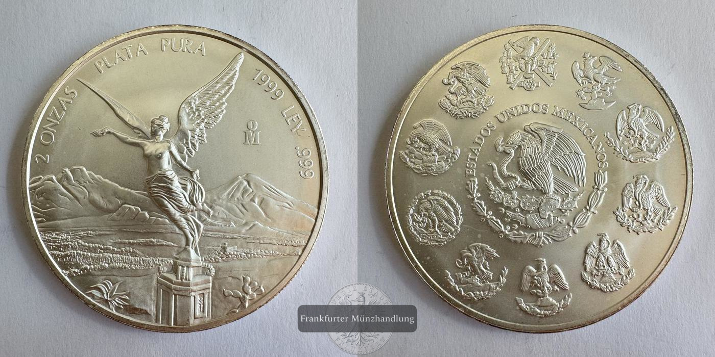  Mexiko / 2 Onzas Libertad 1999 (1996-2025) FM-Frankfurt KM#614 Feinsilber: 62,2g   