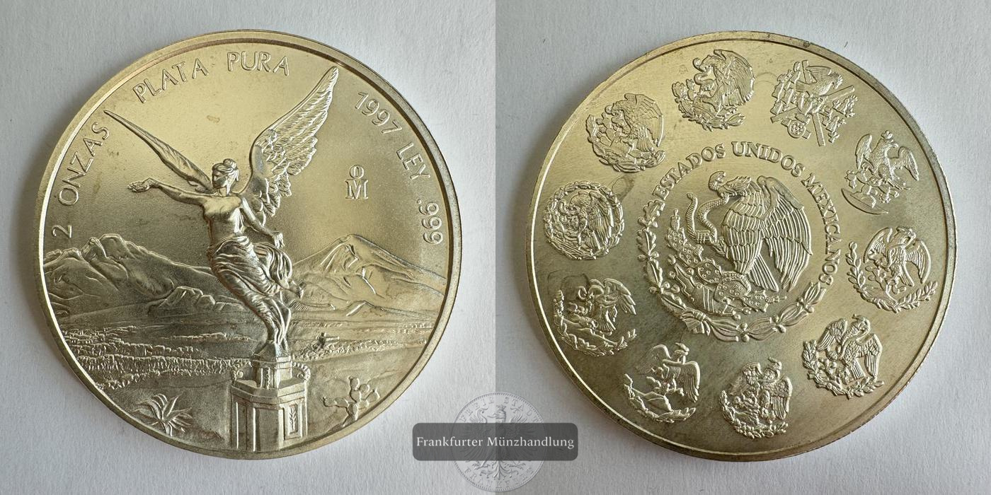  Mexiko / 2 Onzas Libertad 1997 (1996-2025) FM-Frankfurt KM#614 Feinsilber: 62,2g   