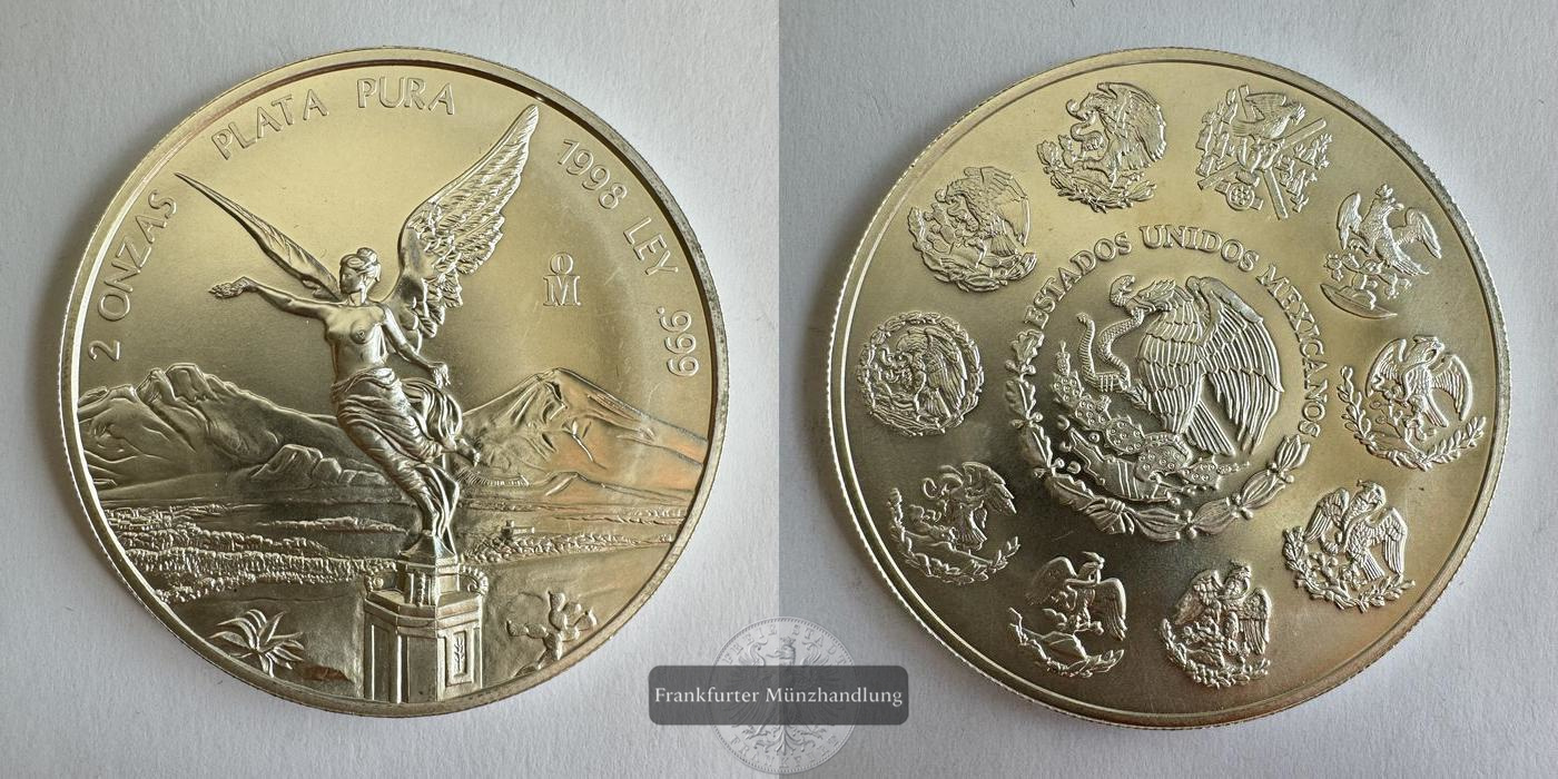  Mexiko / 2 Onzas Libertad 1998 (1996-2025) FM-Frankfurt KM#614 Feinsilber: 62,2g   