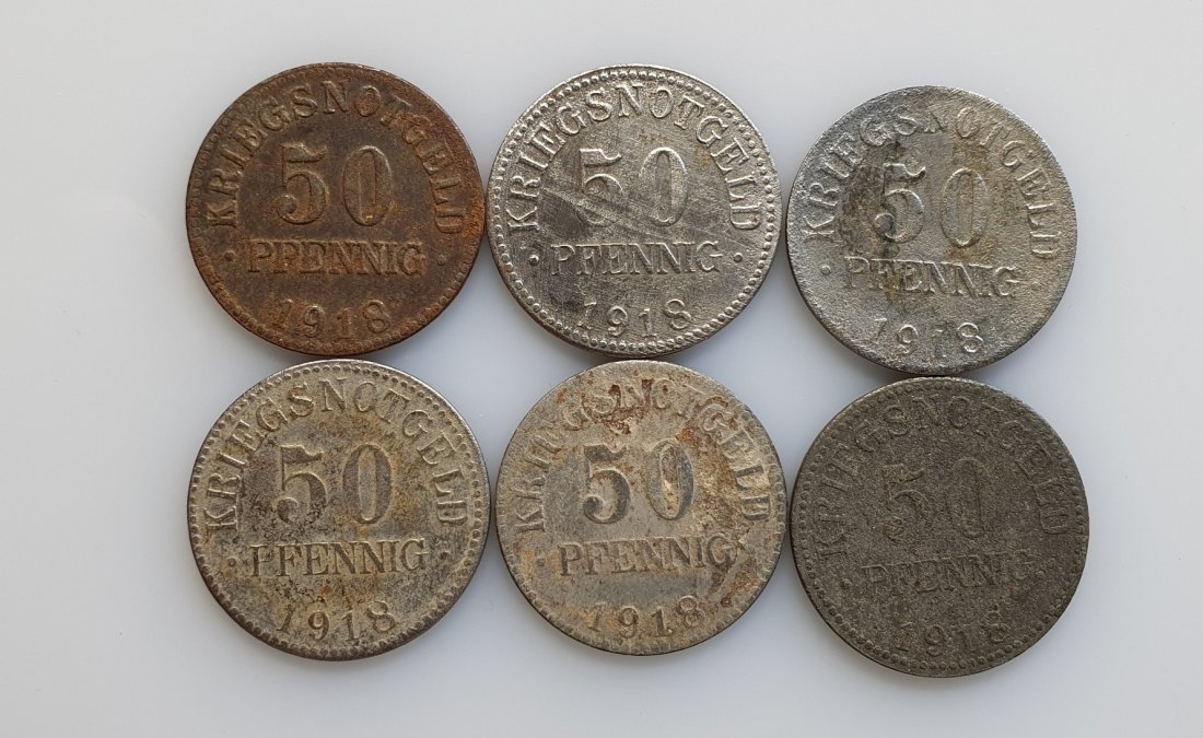  BRAUNSCHWEIG: KRIEGSNOTGELD: 50 Pfennig 1918 / HERZOGTUM 6 Münzen Konvolut #2   