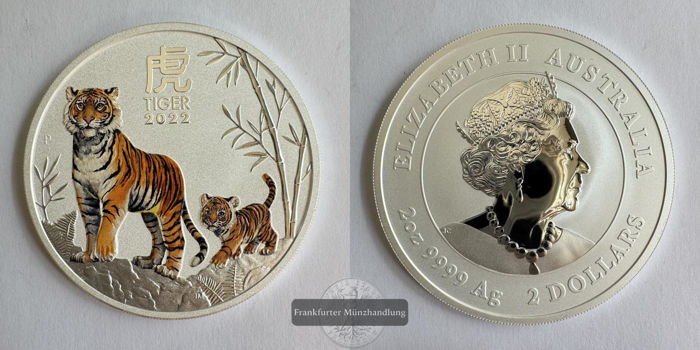  Australien / 2 Dollars (Year of the Tiger; Coloured) 2022 FM-Frankfurt KM#4380.1 Feinsilber: 62,2g   