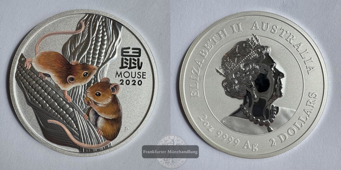  Australien / 2 Dollars (Year of the Mouse; Coloured) 2020 FM-Frankfurt Feinsilber: 62,2g   