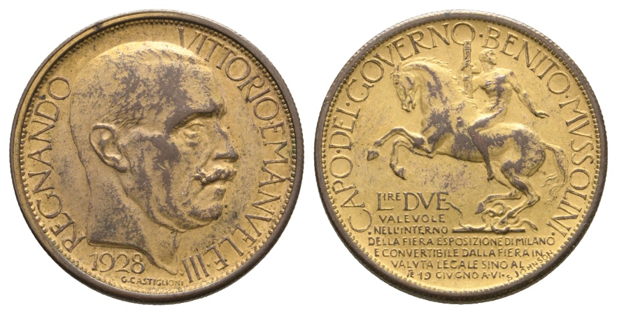 Ausland; Italien; 2 Lire 1928   