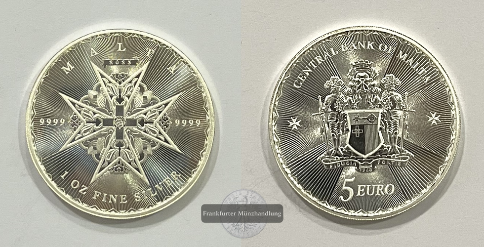  Malta 5 Euro 2023 Malteserkreuz 1 Unze FM-Frankfurt Feinsilber: 31,1g   