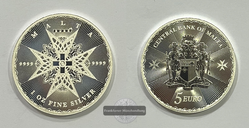  Malta 5 Euro 2025 Malteserkreuz 1 Unze FM-Frankfurt Feinsilber: 31,1g   
