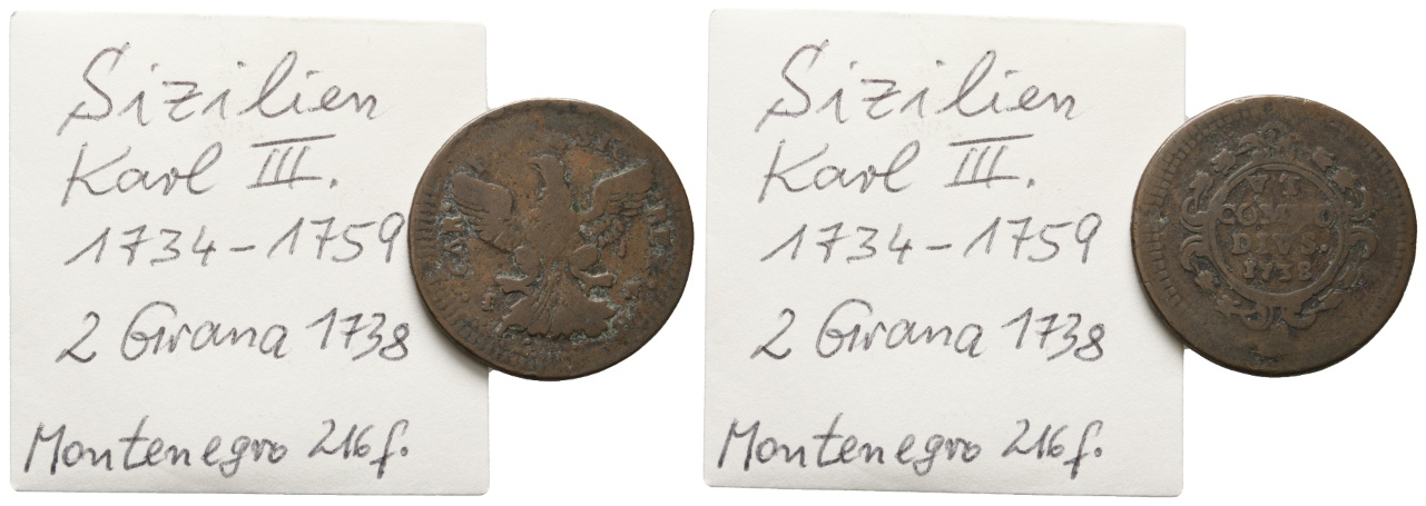  Ausland; Italien; Sizilien; Kleinmünze 1738   
