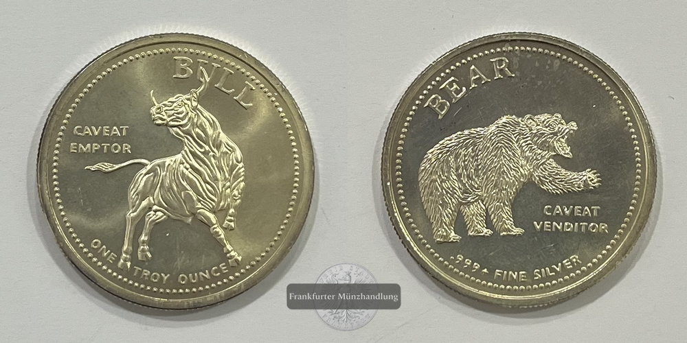 USA 1 Unze Silber Bull & Bear FM-Frankfurt Feinsilber: 31,1g   