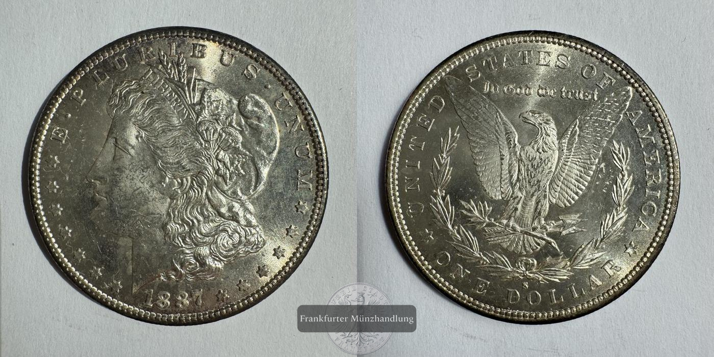 USA / 1 Dollar 1887 (1878-1921) 'S' Morgan Dollar FM-Frankfurt KM#110 Feinsilber: 24,057g   