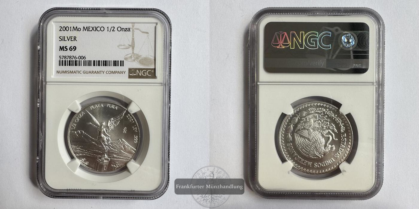  Mexiko / 1/2 Onza Libertad 2001 (1996-2024) NGC Graded MS 69 FM-Frankfurt Feinsilber: 15,55g   