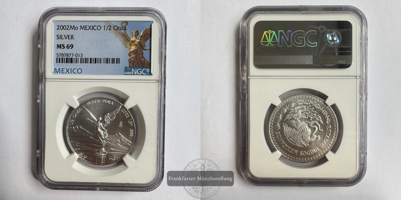  Mexiko / 1/2 Onza Libertad 2002 (1996-2024) NGC Graded MS 69 FM-Frankfurt Feinsilber: 15,55g   
