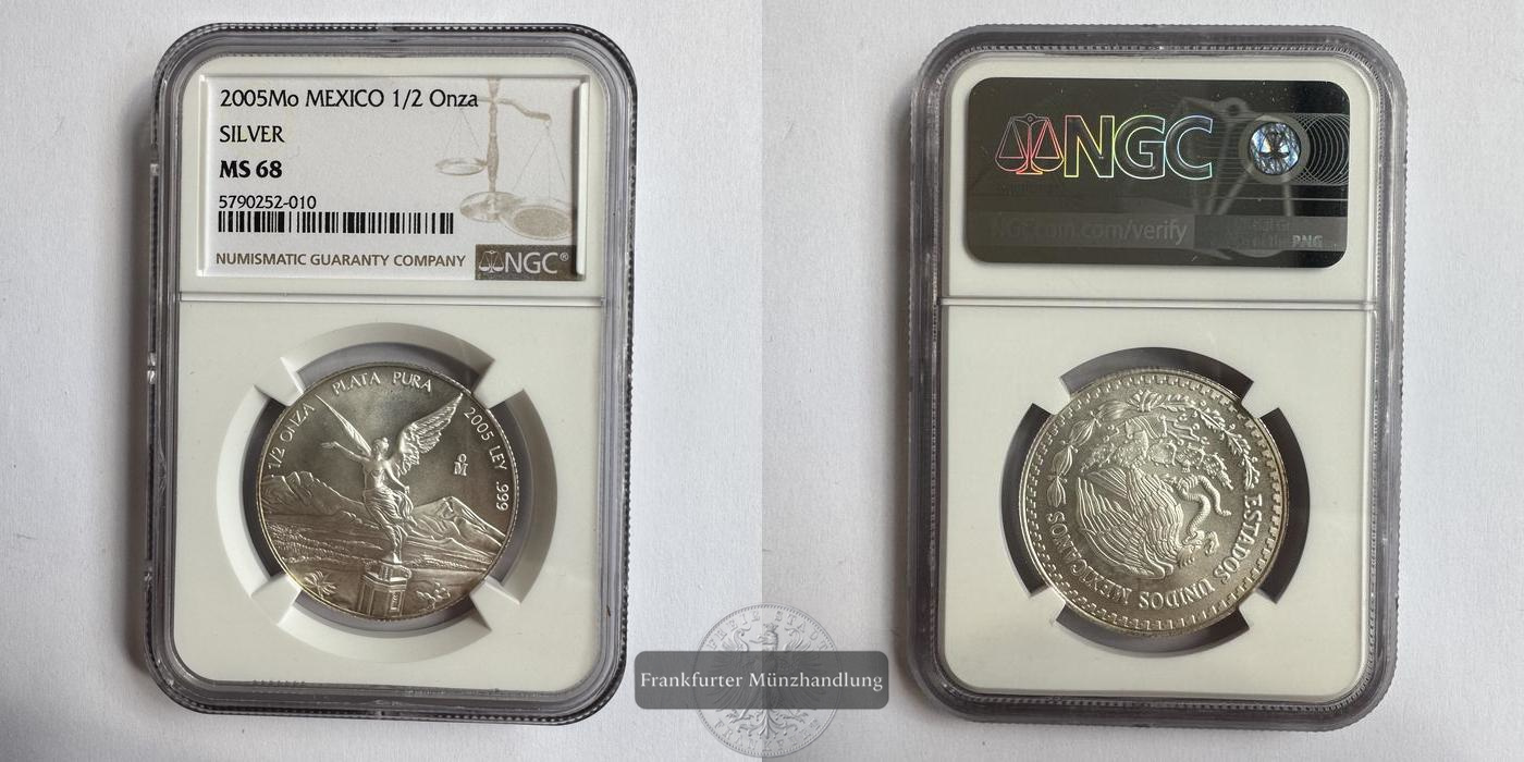  Mexiko / 1/2 Onza Libertad 2005 (1996-2024) NGC Graded MS 68 FM-Frankfurt Feinsilber: 15,55g   