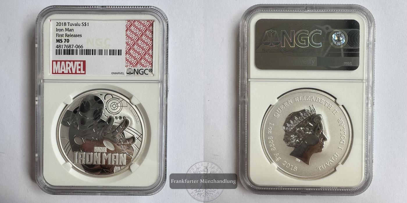  Tuvalu / 1 Dollar (Iron Man) 2018 MS 70 NGC Graded FM-Frankfurt KM#398 Feinsilber: 31,1g   