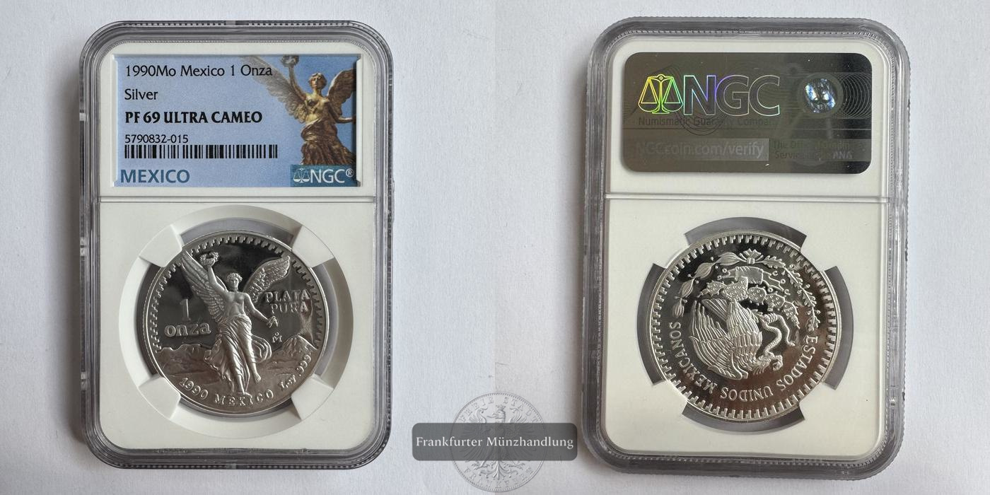  Mexico / 1 Onza Libertad Plata Pura 1990 PF 69 NGC Graded FM-Frankfurt KM#494 Feinsilber: 31,06g   
