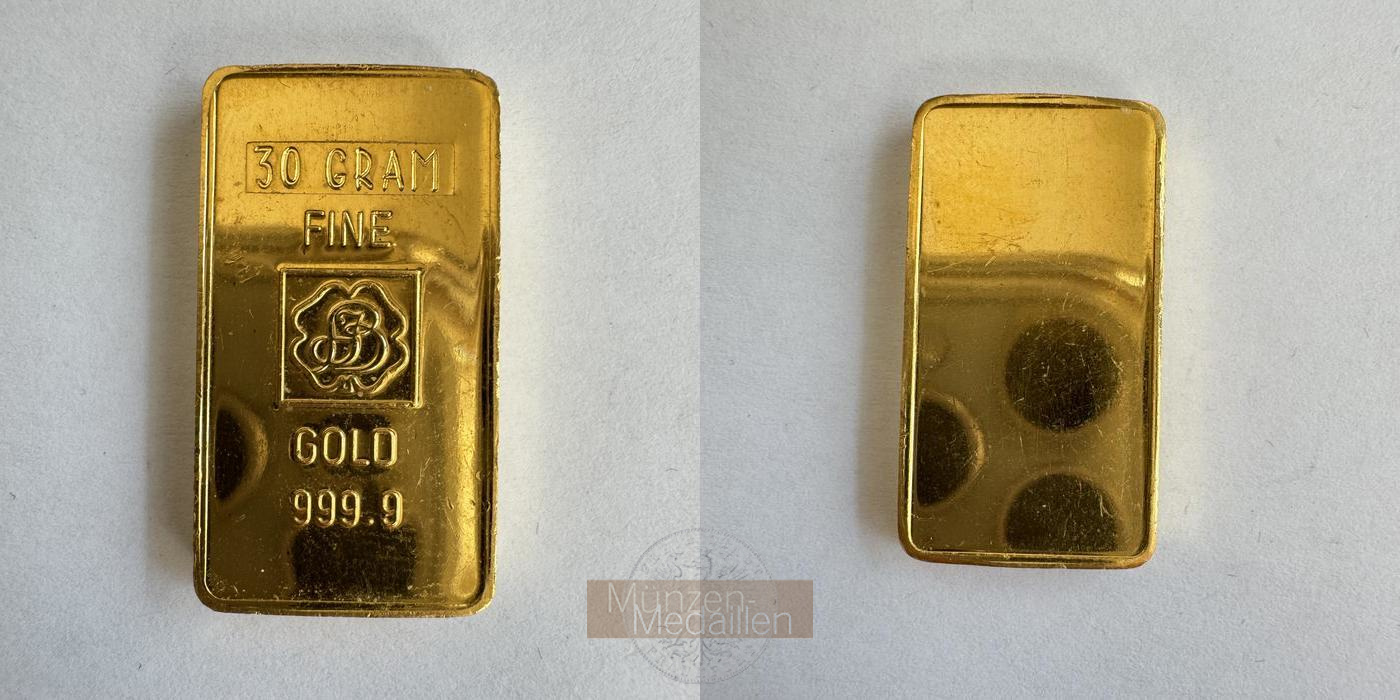  30 Gramm Goldbarren MM-Frankfurt Feingold: 30g   