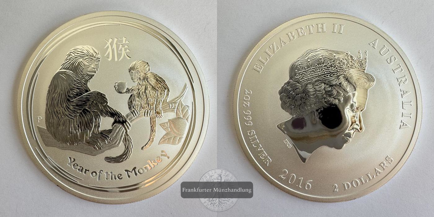  Australien 2 Dollars Year of the Monkey 2016 FM-Frankfurt KM#3267 Feinsilber: 62,2g   