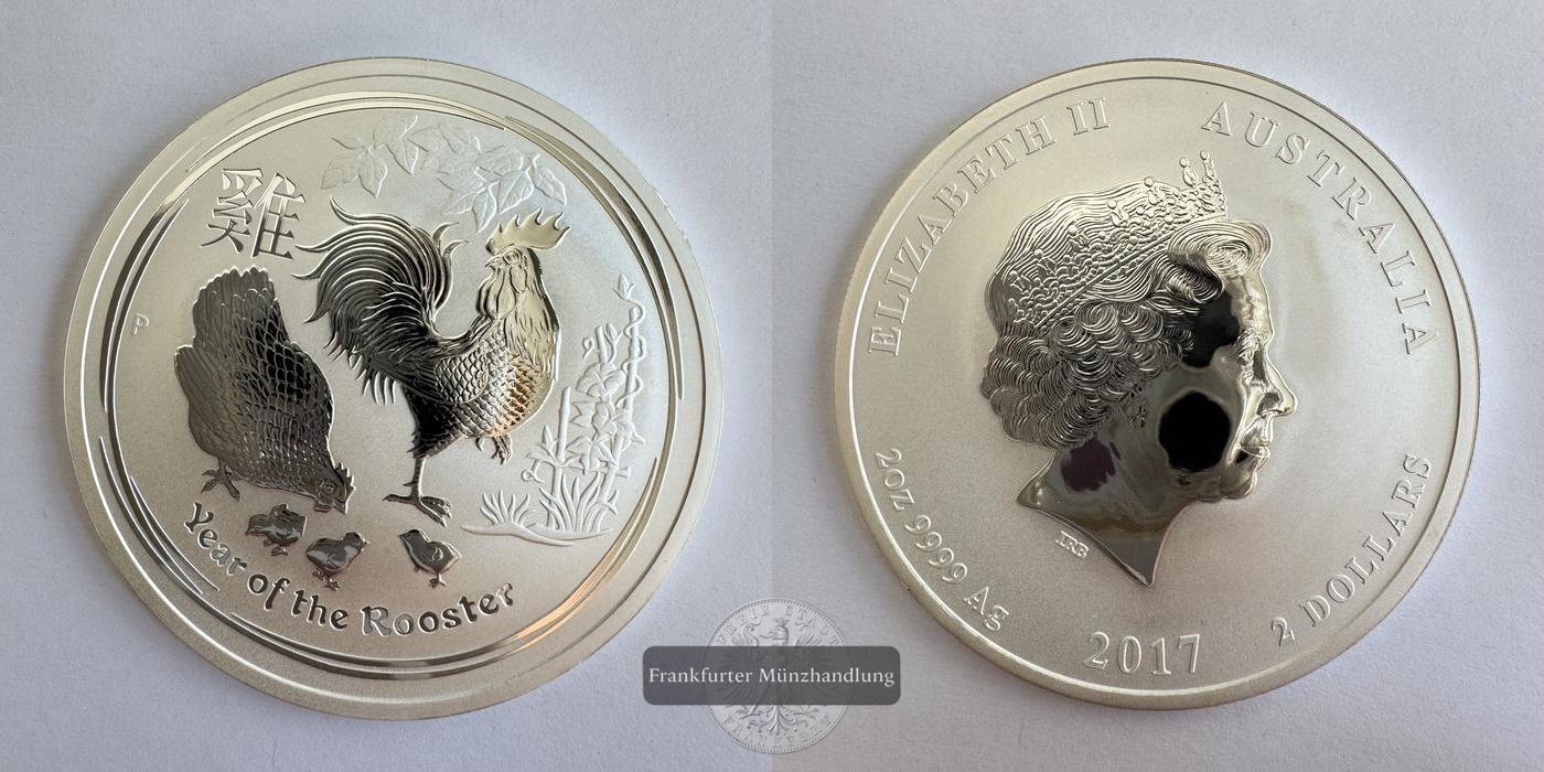  Australien 2 Dollars 2017 Year of the Rooster FM-Frankfurt KM#2788 Feinsilber: 62,2g   