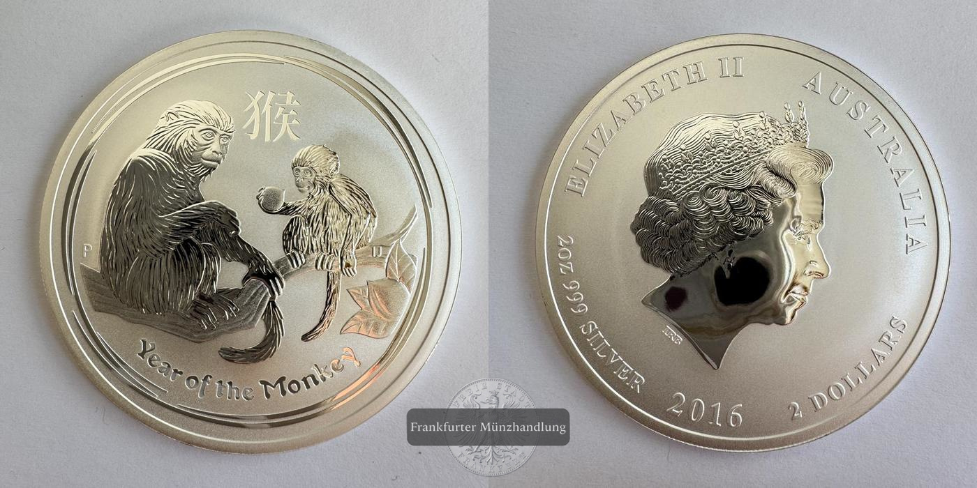  Australien 2 Dollars Year of the Monkey 2016 FM-Frankfurt KM#3267 Feinsilber: 62,2g   