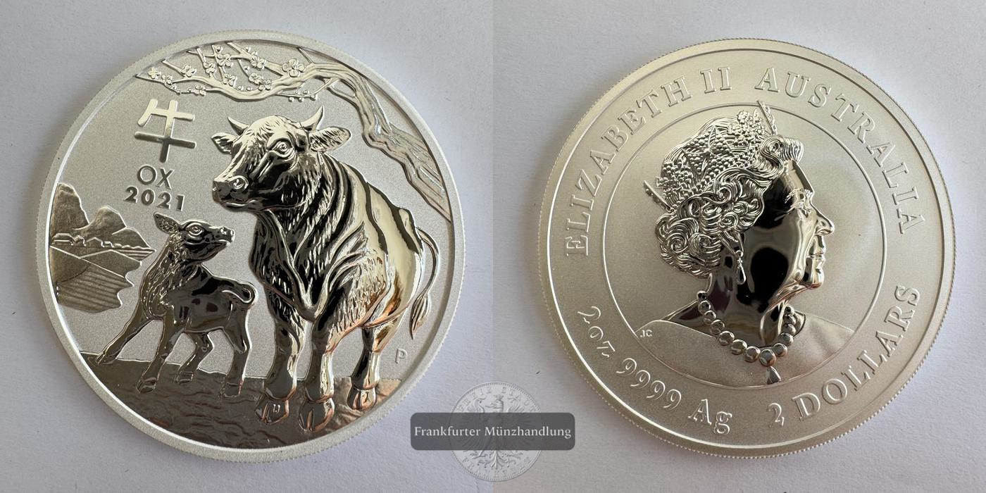  Australien 2 Dollars (Year of the Ox/Ochse) 2021 FM-Frankfurt Feinsilber: 62,2g   