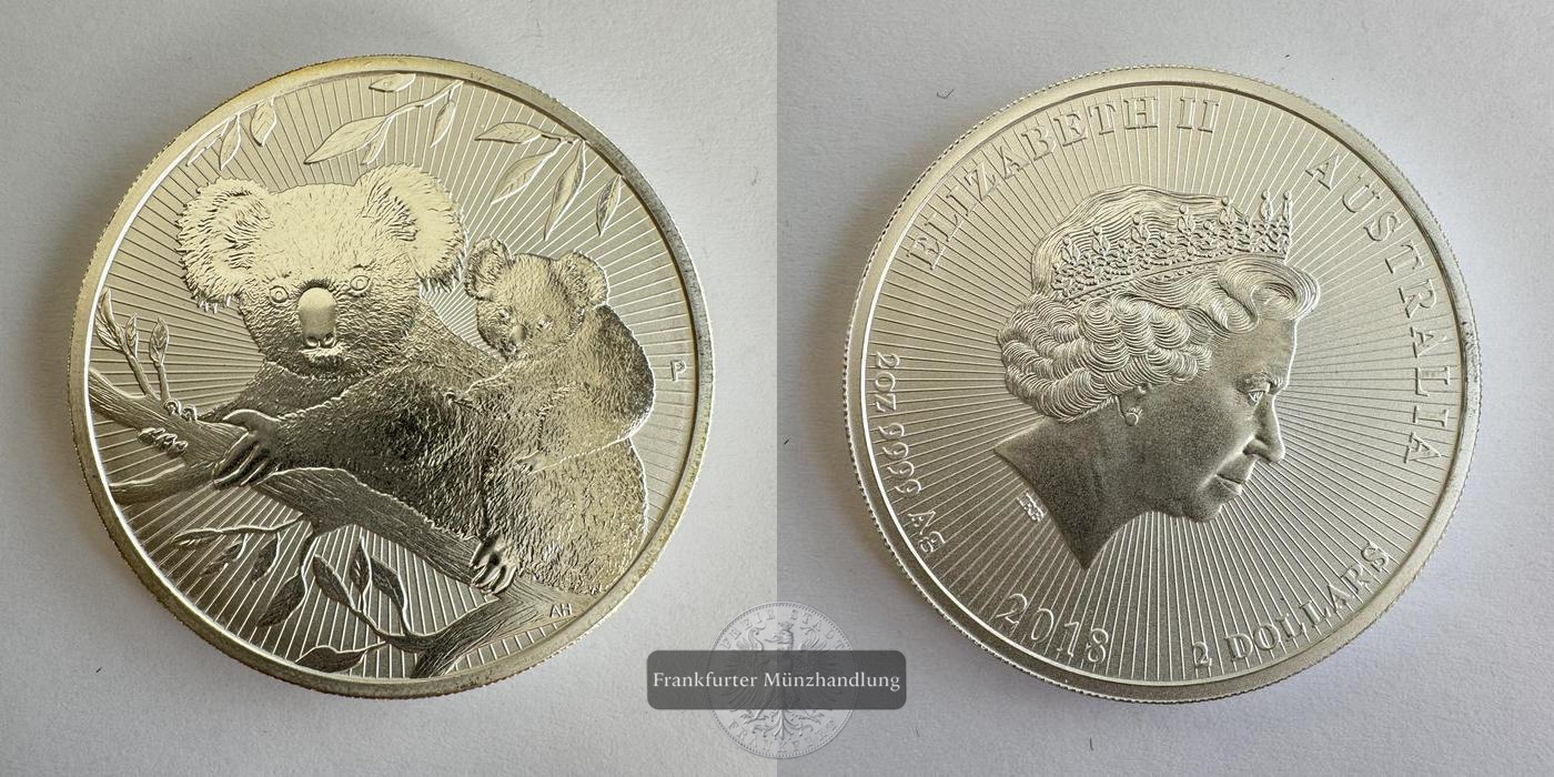  Australien 2 Dollars (Koala with Cub) 2018 FM-Frankfurt KM#3537 Feinsilber: 62,2g   