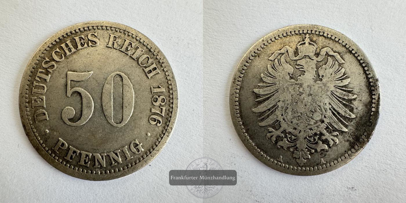  Dt. Kaiserreich 50 Pfennig 1876 A FM-Frankfurt KM#6 Feinsilber: 2,5g   