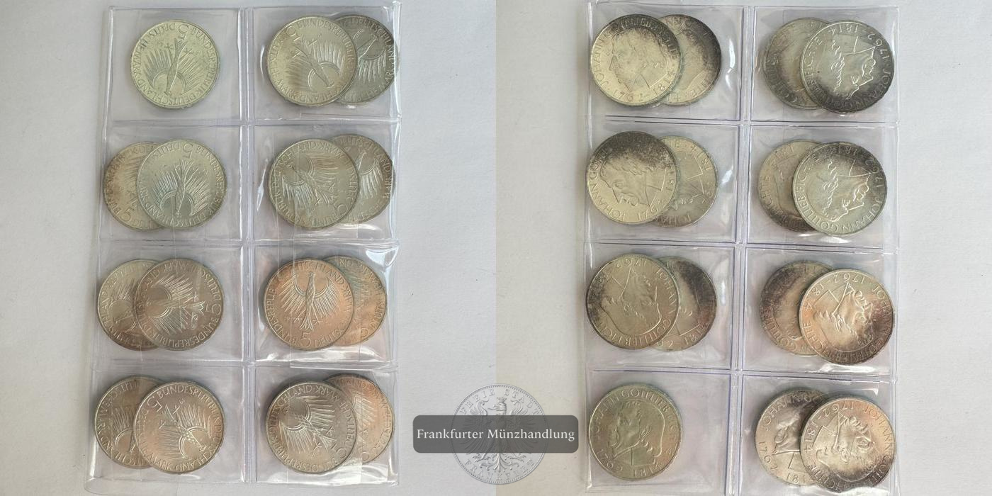  Deutschland 15x 5 Mark 1964 J 150. Todestag v. Johann Gottlieb FM-Frankfurt KM#118 Feinsilber: 105g   