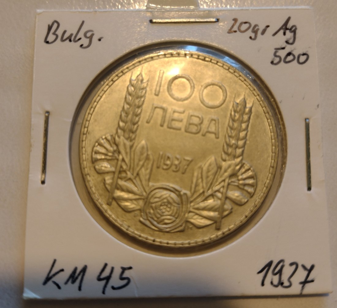 Bulgarien 100 lewa 1937, 20 Gramm AG 500   