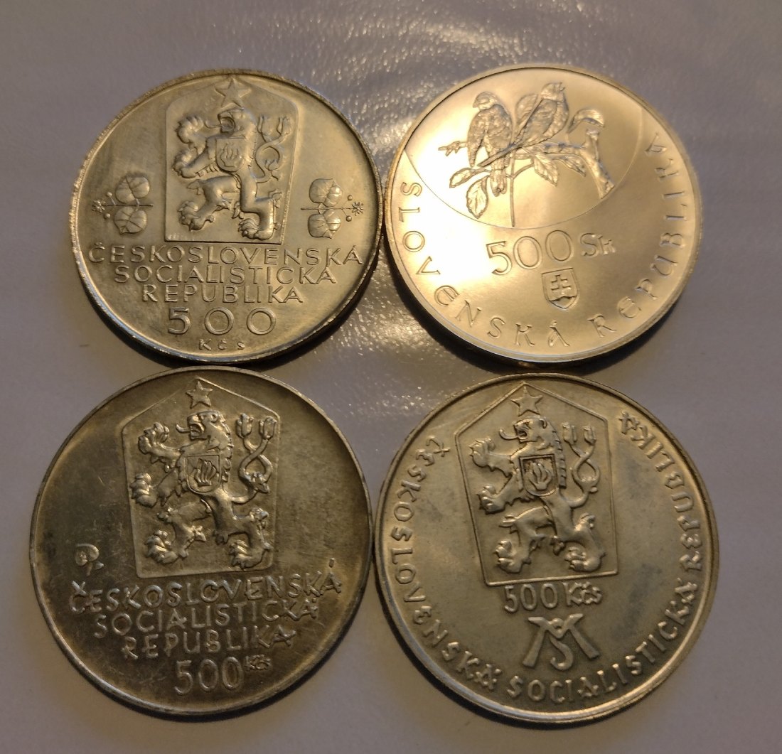  Tscheoslowaskei+ Slowakei. 4x500 Kronen silber   