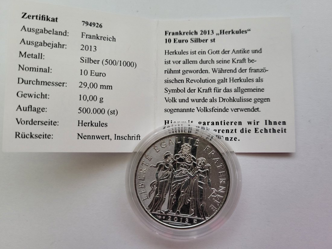  10 Euro 2013 Herkules silber 500/10g Frankreich Spittalgold9800 (3469   