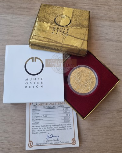 Österreich 100 Euro MM-Frankfurt Feingold: 16g Kirche am Steinhof 2005 